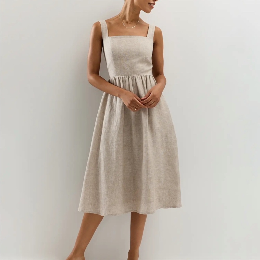 Quince European Linen Fit and Flare Midi Dress